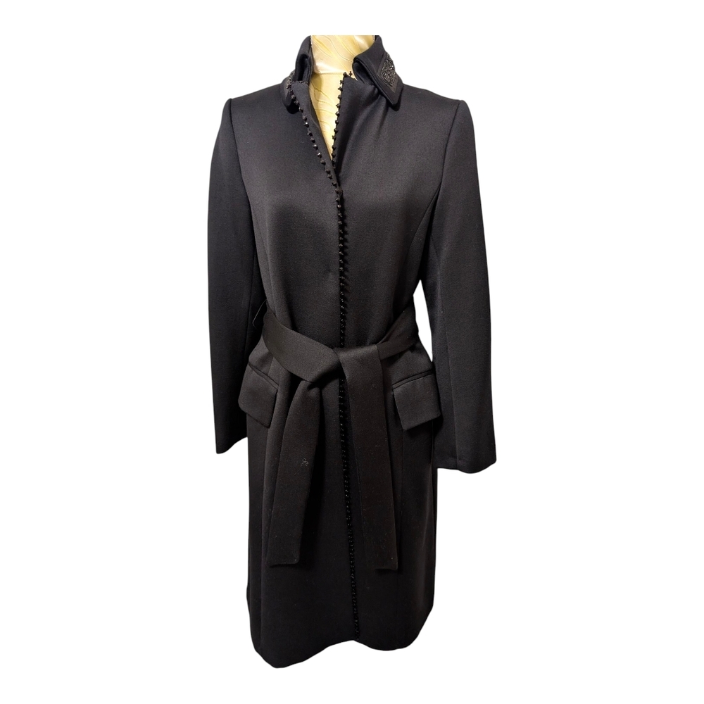 Rare!!! Vintage Beaded Zara Woman 100% Wool Black Beaded Coat. Made In Spain - Picture 5 of 14